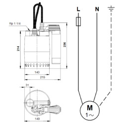 Grundfos Unilift KP 150 AV 1 drenažinio siurblio schema