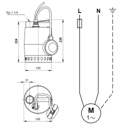 Grundfos Unilift KP 350 A 1 drenažinio siurblio schema