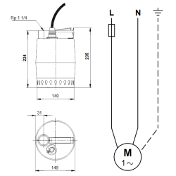 Grundfos Unilift KP 350 M 1 drenažinio siurblio schema