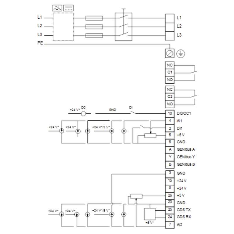 Grundfos CME 1-4 A-R-A-E-AQQE S-A-D-N sausai statomo daugiapakopio siurblio  elektrinė schema
