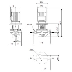 Grundfos TP 50-190/2 A-F-A-BQQE linijinio vienpakopio siurblio schema