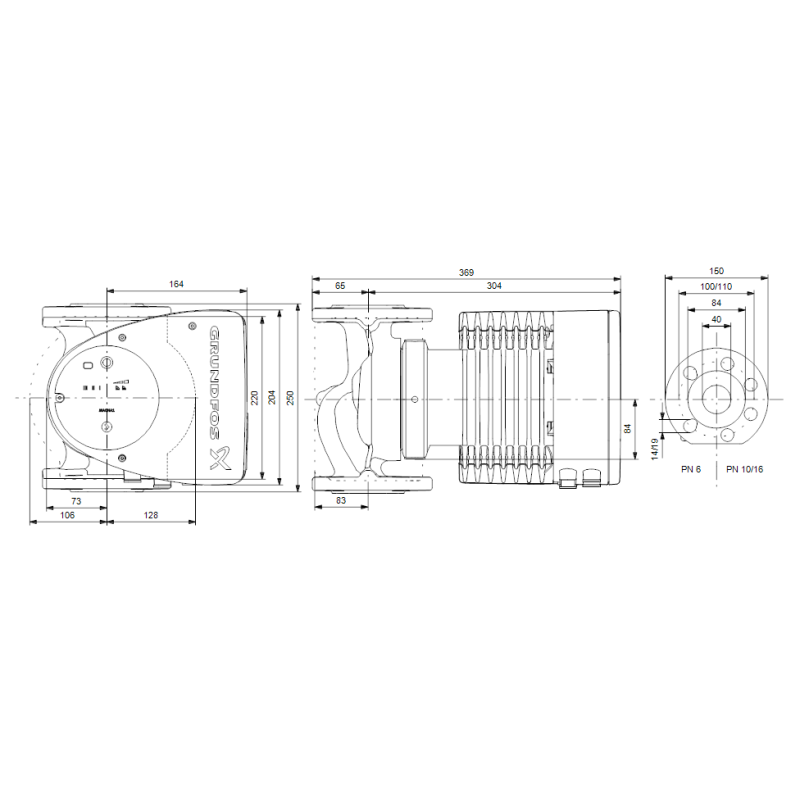 Grundfos Magna1 40-180 F 250 cirkuliacinio siurblio schema