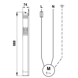 Grundfos SQE 2-115 vandens siurblio gręžiniui schema