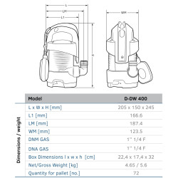 DAB D-DW 400 drenažinių siurblių schema