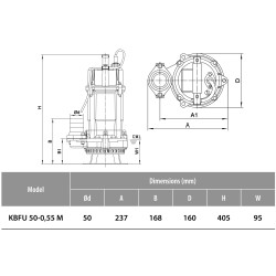 Drenažinių siurblių Ibo 50-KBFU-0.55 schema